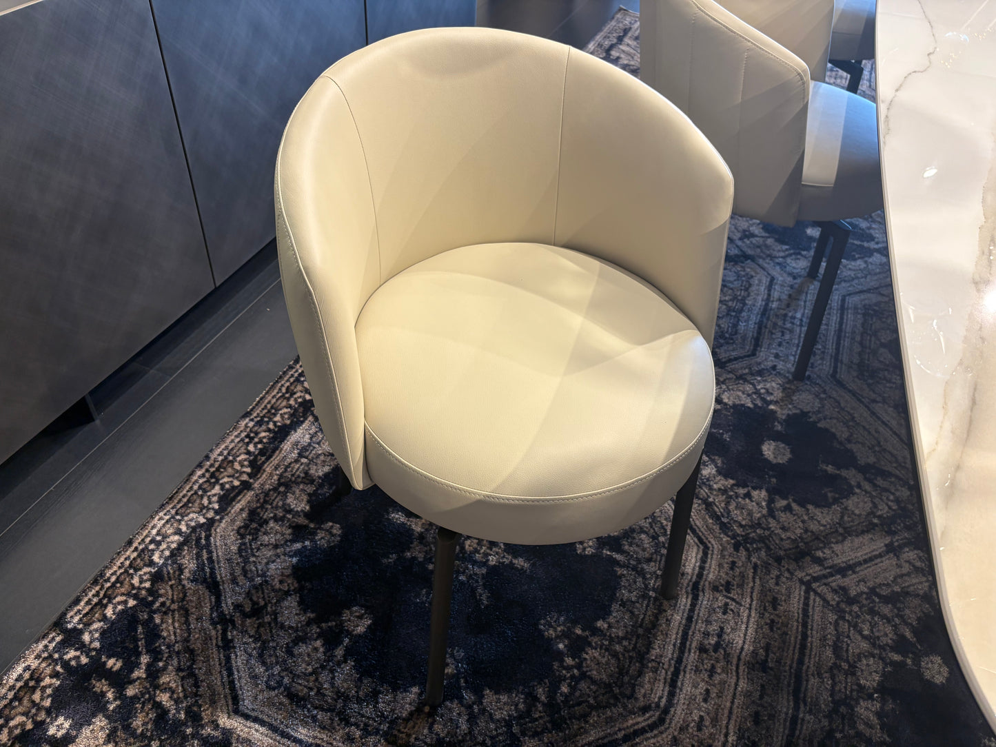 White Leather Rounded Dining Chair