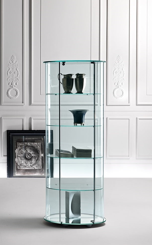 Tall Curved Glass Display Cabinet w/ LED System