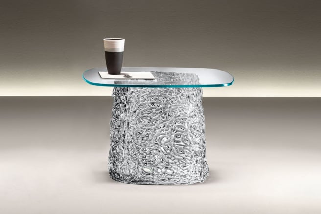 Glass End Table with Interwoven Glass Base