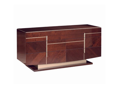 Gold Accented Coffee Walnut Dresser w/ Mirror