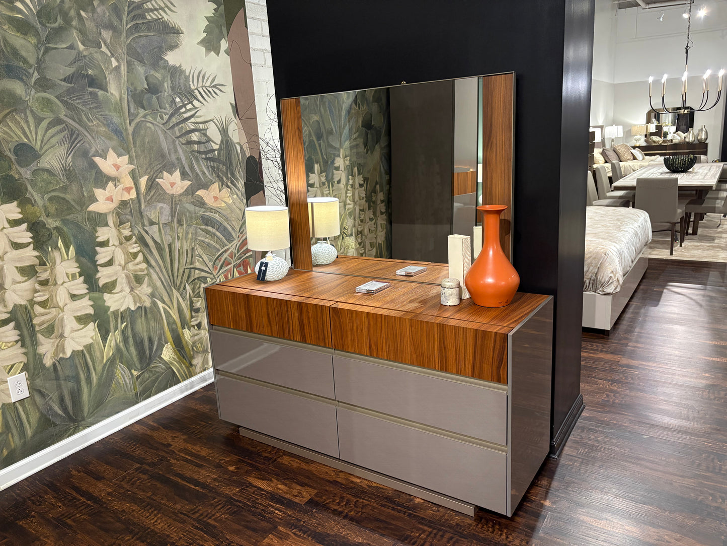 Dual Tone Wood Dresser w/ Mirror