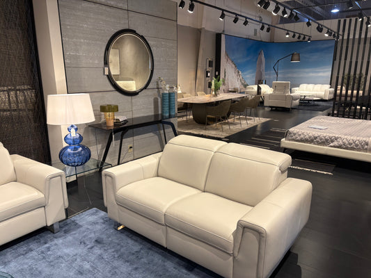 White Leather Power Recliner Love Seat w/ Adjustable Headrest