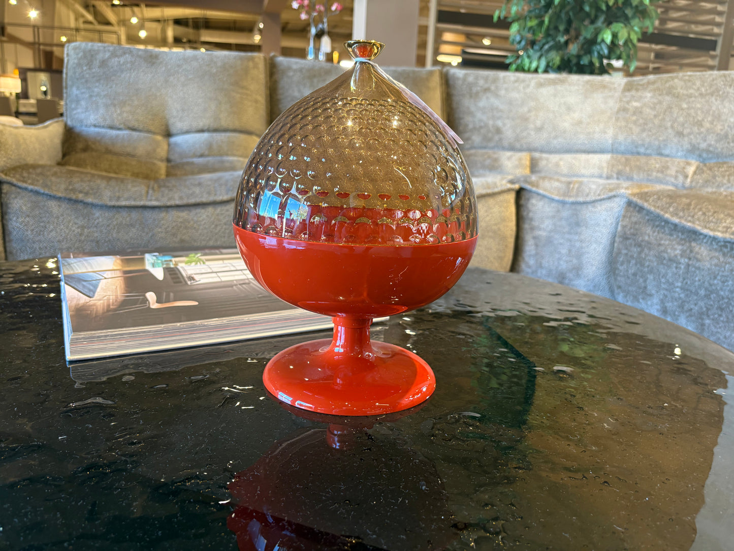 Glass Decorative Piece with Red Base