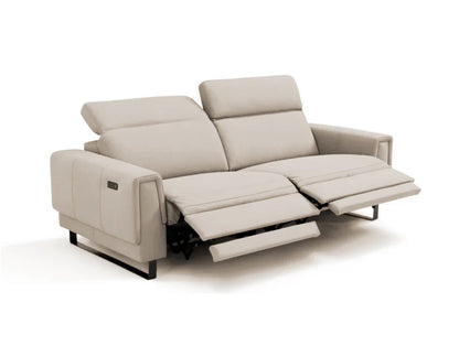 White Leather Power Recliner Sofa w/ Adjustable Headrest