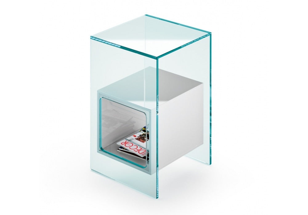 Glass Cube Side Table w/ White Interior
